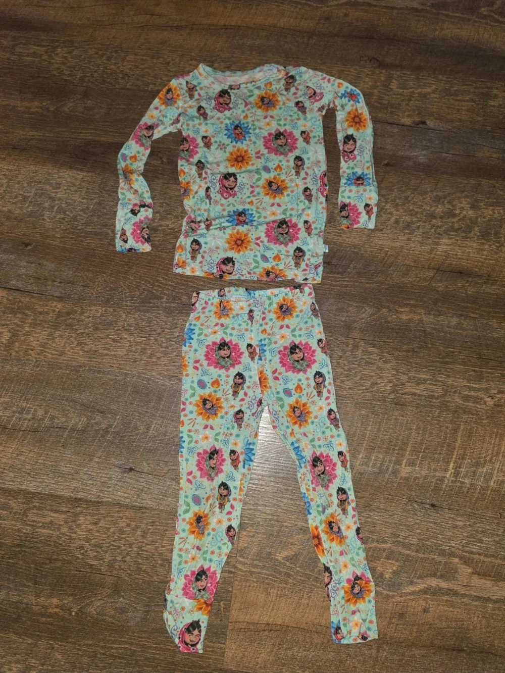 Posh Peanut Light Blue Floral & Character Long Sleeve Pajama Set